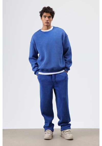 Vamos Basic Oversize Yıkamalı Sweatshirt Saks