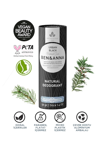 Ben&anna Aktif Karbon Doğal Florürlü Diş Macunu + Urban Black Doğal Deodorant 40 G,