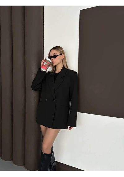Cemo Kadın Oversize Blazer Ceket Elbise Siyah