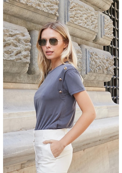 Jument Kadın Kaliteli Modal Kumaş Sıfır Yaka Düğme Aksesuarlı Kısa Kol T-shirt Bluz-antrasit Antrasit Jument Kadın Kaliteli Modal Kumaş Sıfır Yaka Düğme Aksesuarlı Kısa Kol T-shirt Bluz-antrasit Antrasit
