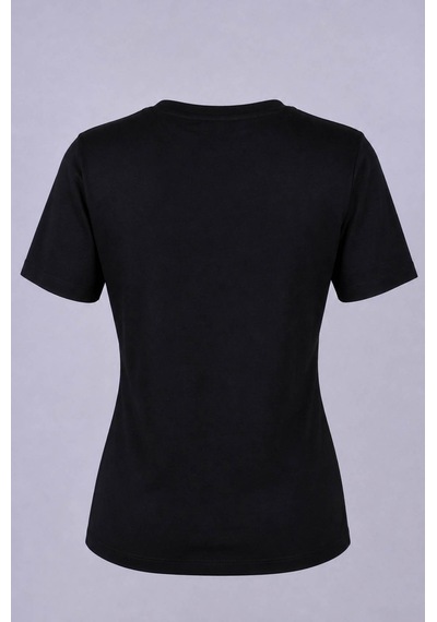 Trender V Yaka Siyah Kadın T-shirt 1066