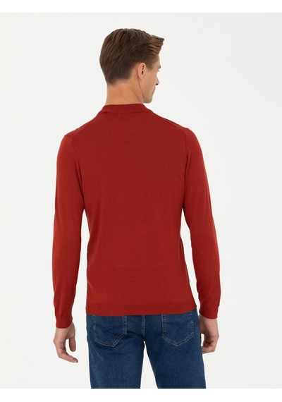 Cacharel Kiremit Slim Fit Çeyrek Balıkçı Yaka Triko Kazak Kırmızı