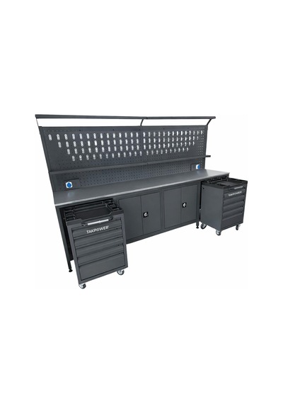 Takpower 3 Metre Takım Tezgahı 2 Dolaplı + 2 Boş Takım Arabası Antrasit