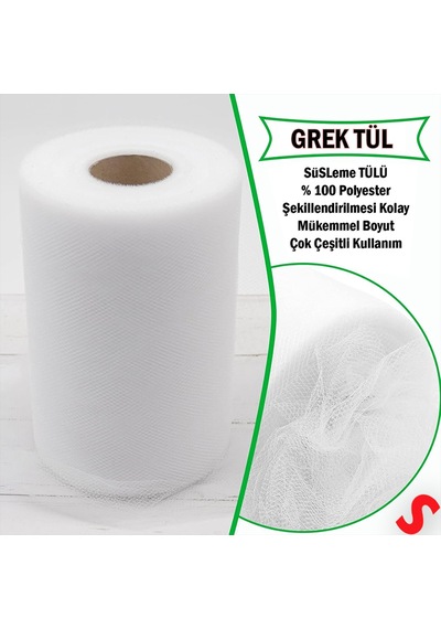 Süsleme Tülü Grek Tül Rulo, 66 Cm X 10 Mt - Beyaz 0-99
