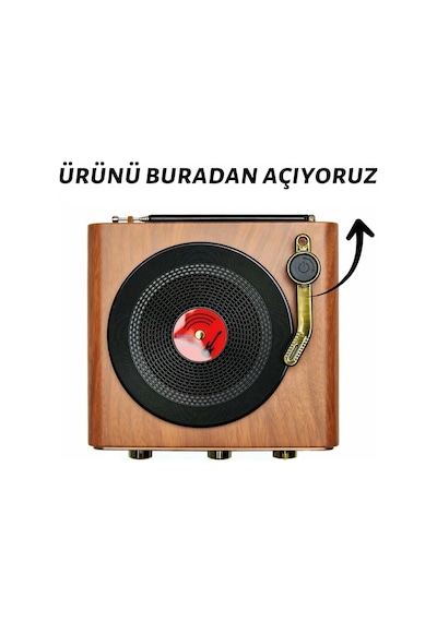 Nostaljik Tasarım Plak Çalar Görünümlü Radyolu Bluetooth Hop