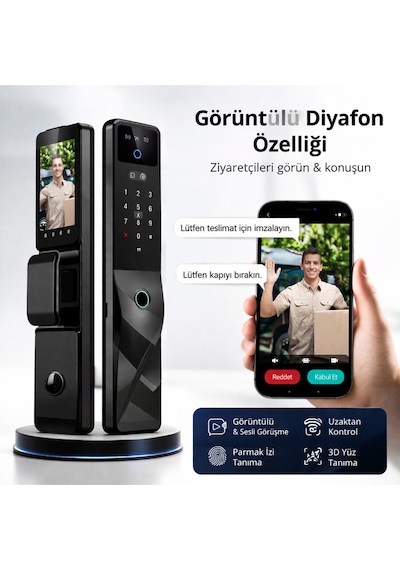 Vaxion F9 Akıllı Kapı Kilidi Yüz Tanıma, Parmak İzi, Şifre, Kart Ve Tuya Uygulama Destekli