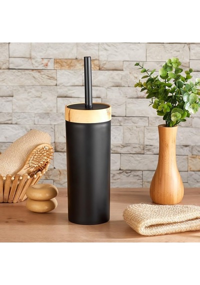 Bambu Görünümlü Ahşap Desen Tuvalet Fırçası Seti Banyo - Mutfak - Tuvalet - Balkon Siyah, Fırça Siyah