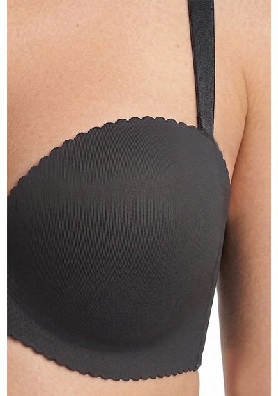 Cottonill Seamless Bra - Serina Siyah Balenli Lazer Kesim Yarım Dolgulu Push Up Straplez Kadın Sütyen