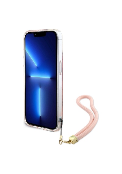 Apple Uyumlu iPhone 15 Plus Kılıf Guess Lisanslı Yazı Logolu Askı İpli Holografik Glitter Peony