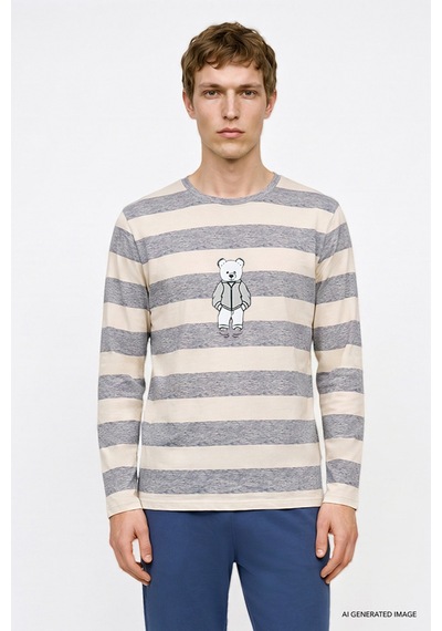 Ac&Co / Altınyıldız Classics Erkek Indıgo Ekru 2'li Yumuşak Dokulu %100 Pamuk Standart Fit Bisiklet Yaka Yan Cepli Çizgili Pijama Takımı Ac&Co / Altınyıldız Classics Erkek Indıgo Ekru 2'li Yumuşak Dokulu %100 Pamuk Standart Fit Bisiklet Yaka Yan Cepli Çizgili Pijama Takımı