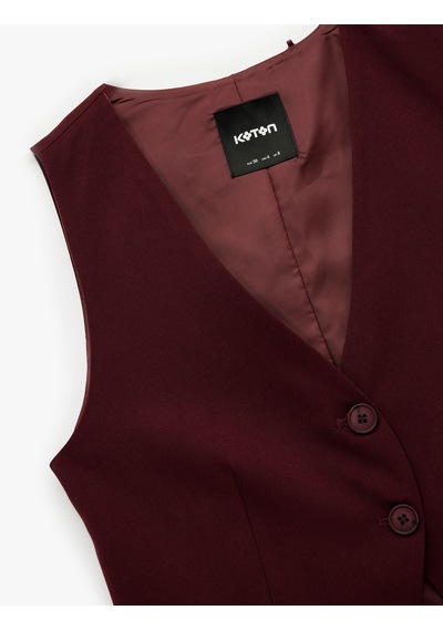 Koton V Yaka Düğmeli Blazer Yelek Bordo 6wak20022pw Bordo