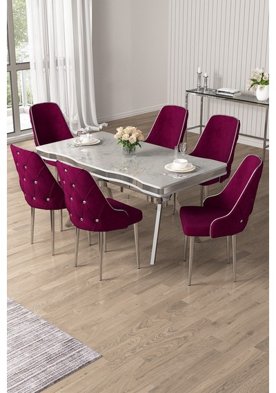 Canisa Vae Serisi 90x160 Lak Panel Beyaz Mermer Desen Krom Ayak Masa Takımı 6 Mürdüm Sandalye Beyaz Mermer Desen Masa Sandalyeler Mürdüm Canisa Vae Serisi 90x160 Lak Panel Beyaz Mermer Desen Krom Ayak Masa Takımı 6 Mürdüm Sandalye Beyaz Mermer Desen Masa Sandalyeler Mürdüm