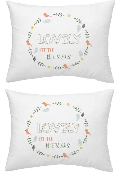 Makiteks Yüzde Yüz Pamuklu 2 Adet 35x45 Cm Lovely Sevgi Temalı Desenli Bebek Yastık Kılıfı Krem