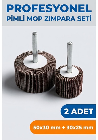 50x30 + 30x25 Mm Pimli Mop Zımpara Seti 2 Adet Matkap Ucu Çapak Alma Zımparası