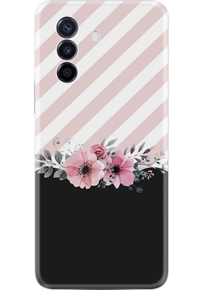Huawei Nova Y70 Kilif Resimli Silikon Strip Pink Flowers 1396 552974694