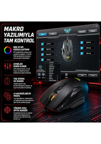 Aula F815 Rainbow 7 Tuşlu Makro Optik Oyuncu Mouse