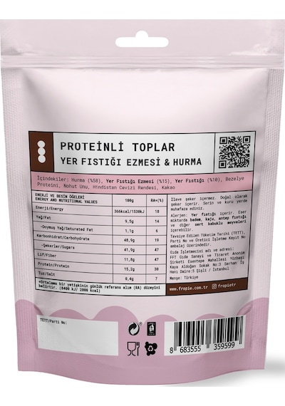 Fropie Proteinli Meyve Topları - Hindistan Cevizi Kaplı & Yer Fıstığı Ezmeli 80 G
