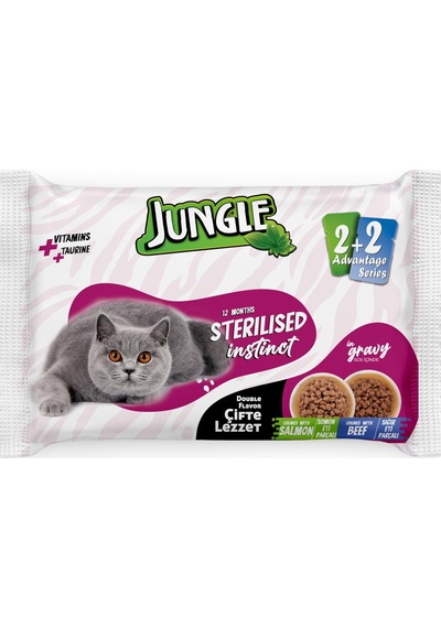 Jungle 4 X 100 Gr Çift Lezzet Pouch Kısır Kedi Somon - Biftek 103 Ivory