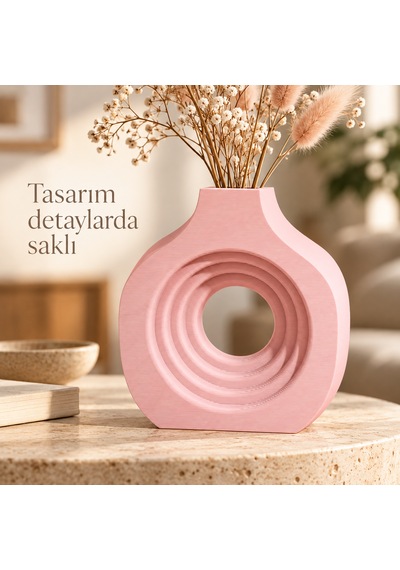 Halka Tasarımlı Dekoratif Vazo Modern Çiçeklik Pembe