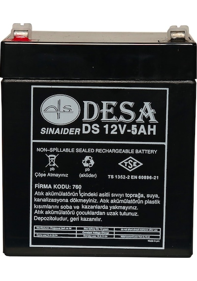 Tse Belgeli Desa 12v 5ah - 12v 5a Kuru Bakımsız Akü
