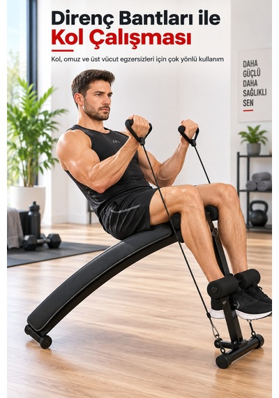 Mekik Ve Ağırlık Sehpası Direnç Lastikli Çok Fonksiyonlu Bench Egzersiz Sehpası Ev Tipi Fitness Aleti Siyah
