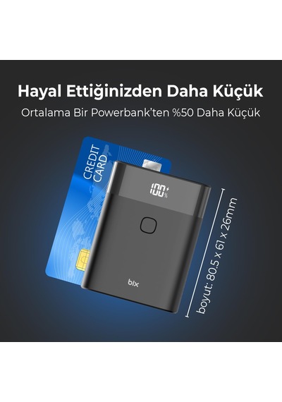 Pb20w 10000mah Type-c Ve Usb Çift Çıkışlı Dijital Ekranlı Mini Powerbank Siyah İphone Huawei Uyumlu