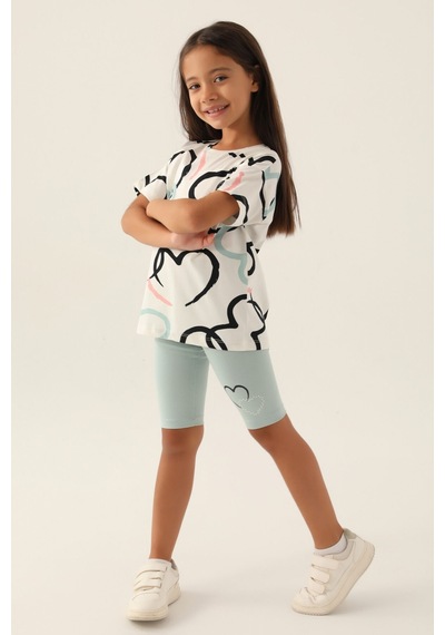Rolypoly Heart Krem Kız Çocuk Bermuda Takım 5274-42976 Krem