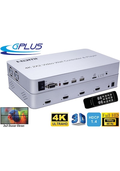 Gplus 4kvw244p 2x2 Video Wall Controller Duvar Ekran Genişletici Switch