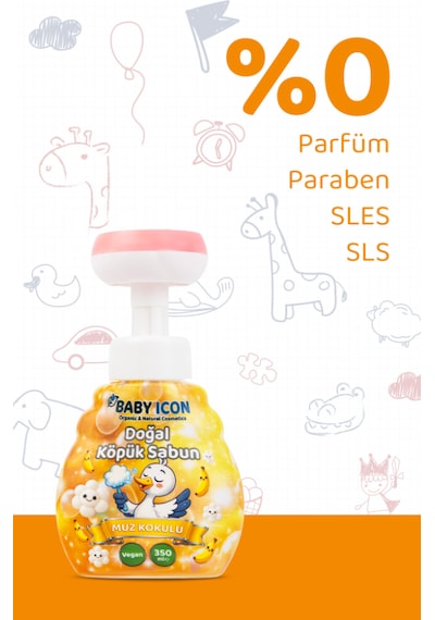 Baby Icon Doğal Çocuk Köpük El Sabunu 350 Ml Muz Kokulu Lavanta Aynısefa Vegan Parabensiz Köpük
