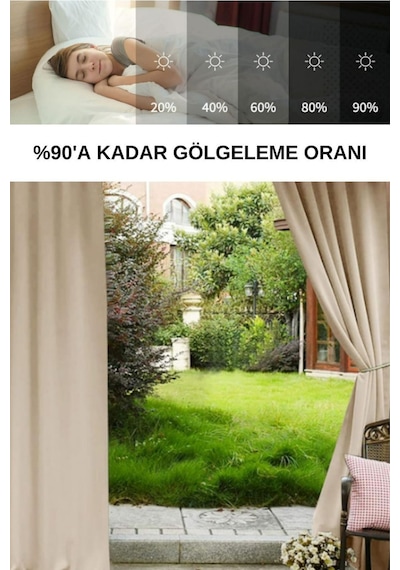 Bej Çizgili Özel Dikim Lüks Branda Balkon Perdesi Bej