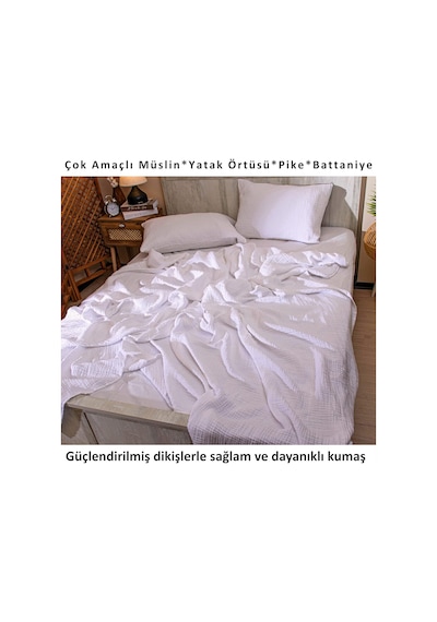 Püskül Battal Boy Çift Kişilik Müslin Yatak Örtüsü Ve Pike, 4-katlı, Lüks Genel