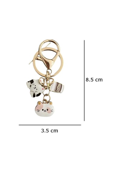 Kahvesever Kediler Metal Charm Anahtarlık Çok Renkli Çok Renkli