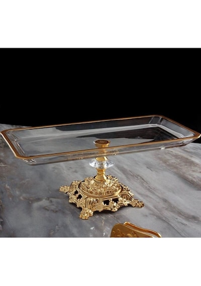Rüyam Glassware Paşabahçe Metal Ayak Gold Detaylı Sunumluk - Baton Paşabahçe