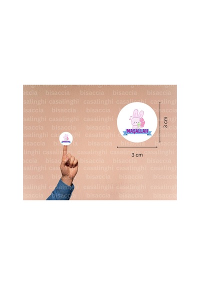 Pembe Maşallah Etiketi Nazar Boncuğu Sevimli Yuvarlak Mat Sticker 3 Cm 95 Adet Çok Renkli