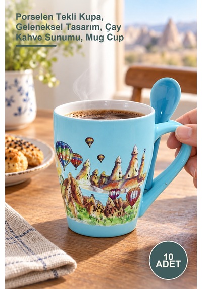 10 Adet Yöresel Kupa Bardak Porselen Tekli Kupa, Geleneksel Tasarım, Çay Kahve Sunumu, Mug Cup