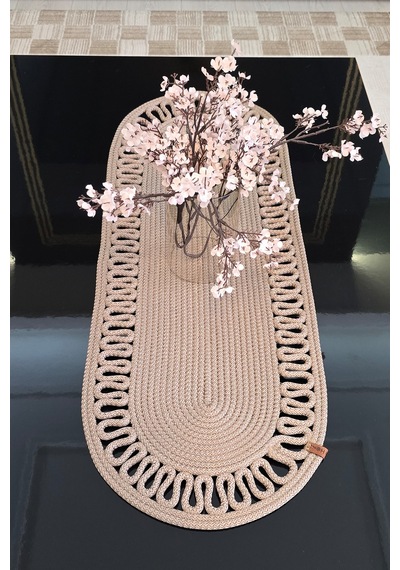 Dekoratif Örgülü 35x100 Cm Runner Şık Masa Orta Sehpa Üstü Dekoratif Sofra Aksesuarı Vizon