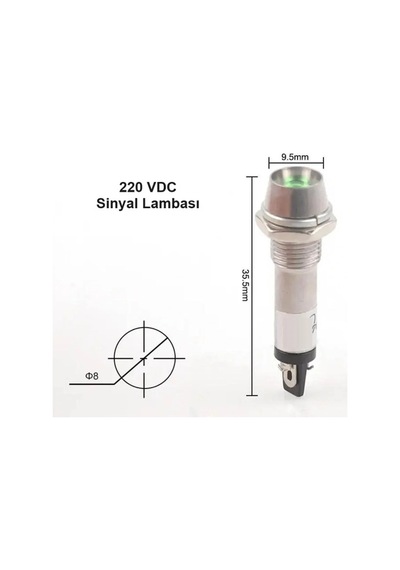 Ic-225 8mm Sinyal Lambası Metal 220v Yeşil