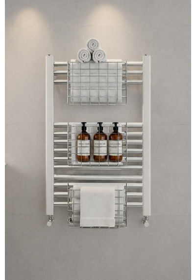 Petek Üstü Çok Amaçlı Banyo Rafı Metal Havluluk & Düzenleyici Sepet 3 Adet Krom Krom