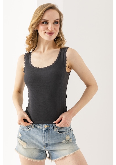 Giysa Kadın Kalın Askılı Dantel Detaylı Bürümcük Atlet Antrasit - 254408 Antrasit