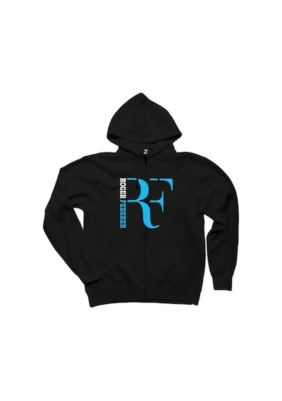 Roger Federer Blue Logo Siyah Fermuarlı Kapşonlu Sweatshirt Siyah