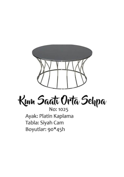 Brc Kum Saati Orta Sehpa Model 1025 Düz Siyah Temper Cam Metal Tr