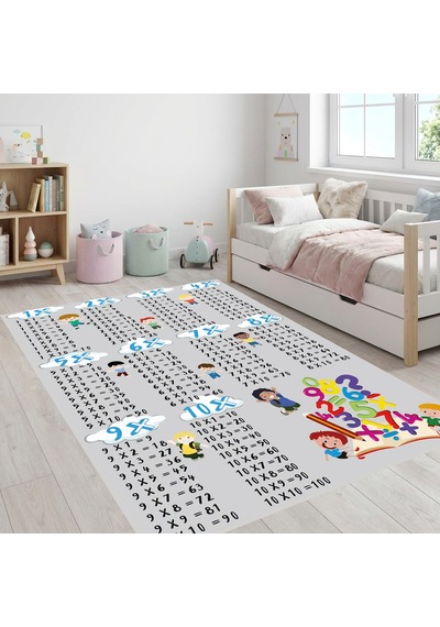 Çocuk Bebek Halısı Çarpım Tablosu Eğitici Oyun Halısı Gri Halı Yıkanabilir Kaymaz Taban