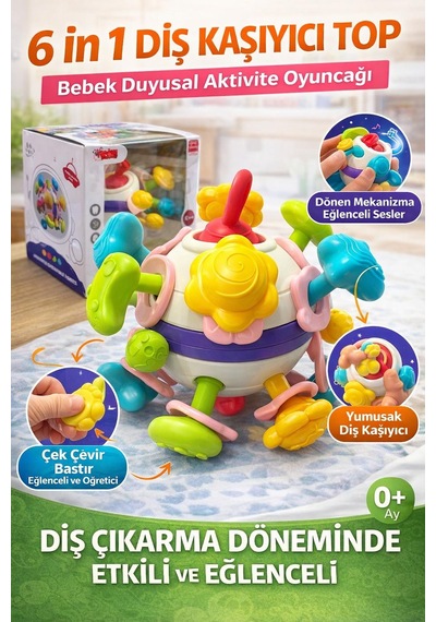 6 In 1 Diş Kaşıyıcı Bebek Topu- Çıngıraklı Oyuncak