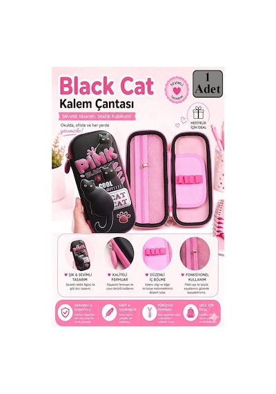 Pembe Kabartmalı Bölmeli Kalemlik 1 Adet P-5922 Kız Çocuk Okul Kalem Kutusu 3 Boyutlu Sevimli Karikatür Hediyelik Gri