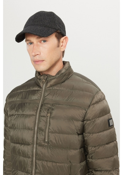 Erkek Hakı Standart Fit Normal Kesim Dik Yaka Yan Cepli Casual Mont Haki