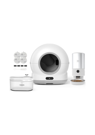 Xenon Smart Akıllı Otomatik Kameralı Kedi Tuvaleti Paslanmaz Çelik Kaseli 5lt Mama Kabı Led Işıklı Su Pınarı Ve Filtre 4'lü Pet Seti