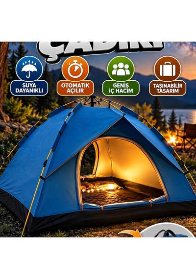 Otomatik Açılır Kamp Çadırı 200x135 Cm Suya Dayanıklı Taşınabilir Tasarım Çok Renkli