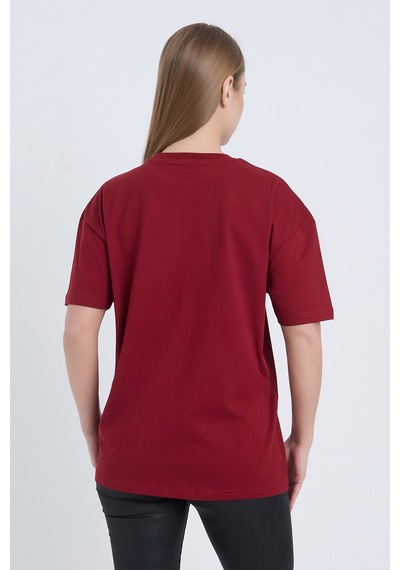 Kadın Oversize Baskılı T-shirt Bordo Garage Bordo