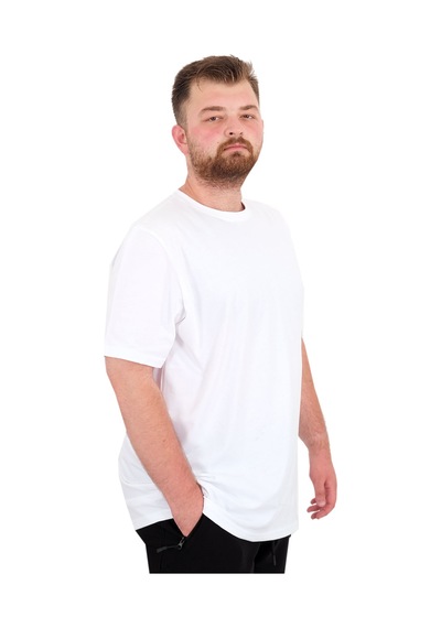 Mode Xl Büyük Beden Erkek T-shirt Bisiklet Yaka Basic U25162 Beyaz Beyaz