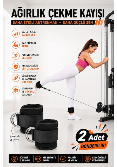 Spor Byfit Ayak Bilek Kayışı D-Ring Ağırlık Çekiş Aparatı - SİYAH Siyah